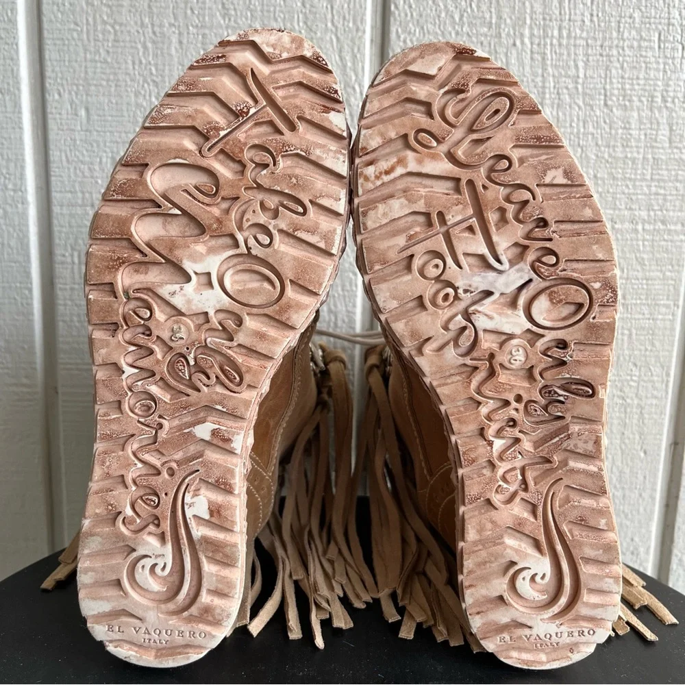 El Vaquero Italy Suede Wedge Moccasin Fringe Ankle Boots Booties Tan Size 36 / 6 - Picture 8 of 9